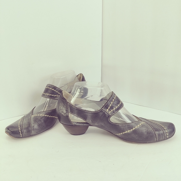 Fidji Mary Jane Low Heel Pump Charcoal Gray Leather Sz 39 - Picture 15 of 15
